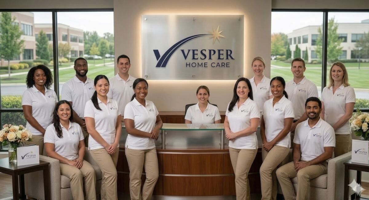 The Vesper Home Care caregivers in their signature white and khaki uniforms — Gurnee, Illinois